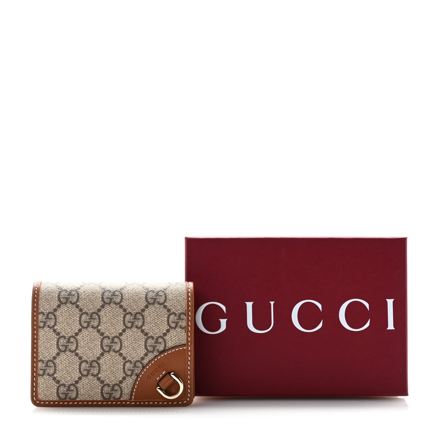 Gucci GG Supreme Monogram Textured Calfskin Emblem Mini Wallet Beige Dark Brown 8 of 8