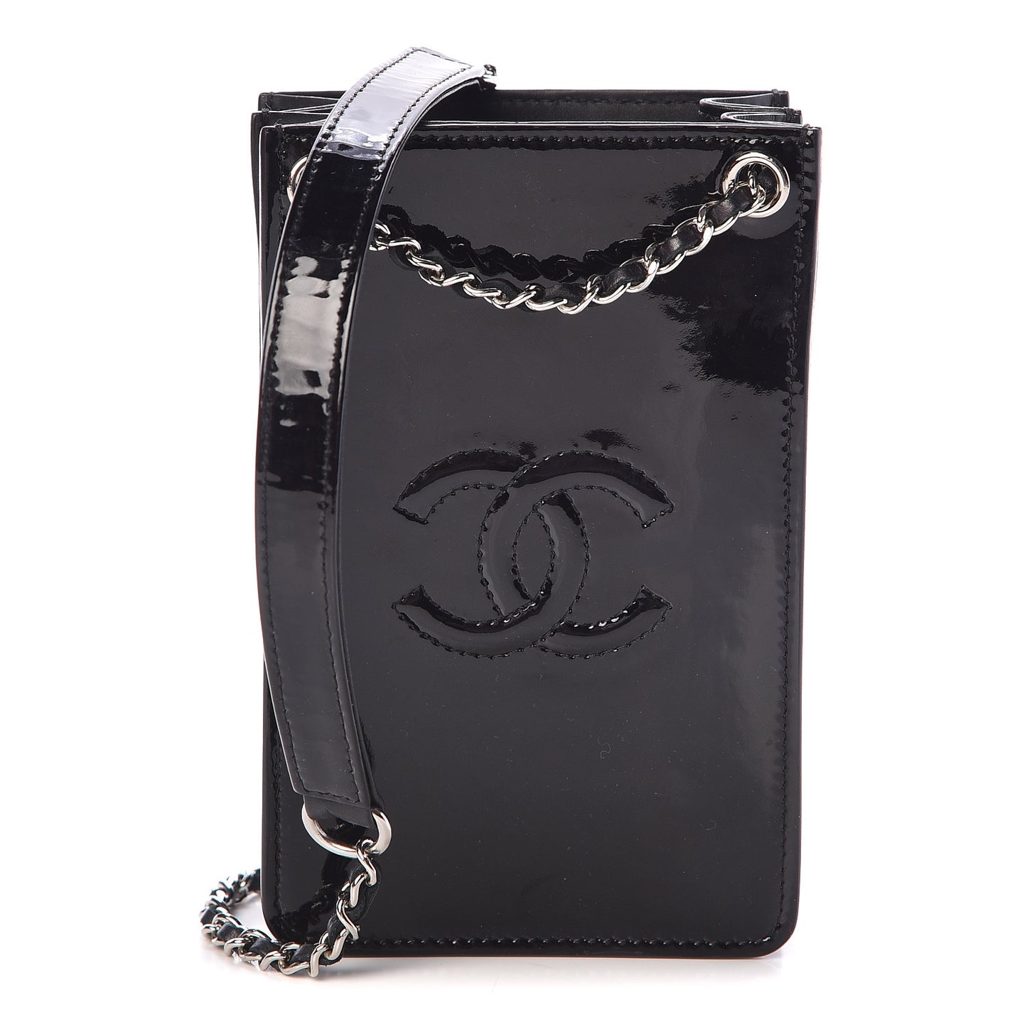 Patent CC Phone Holder Crossbody Black