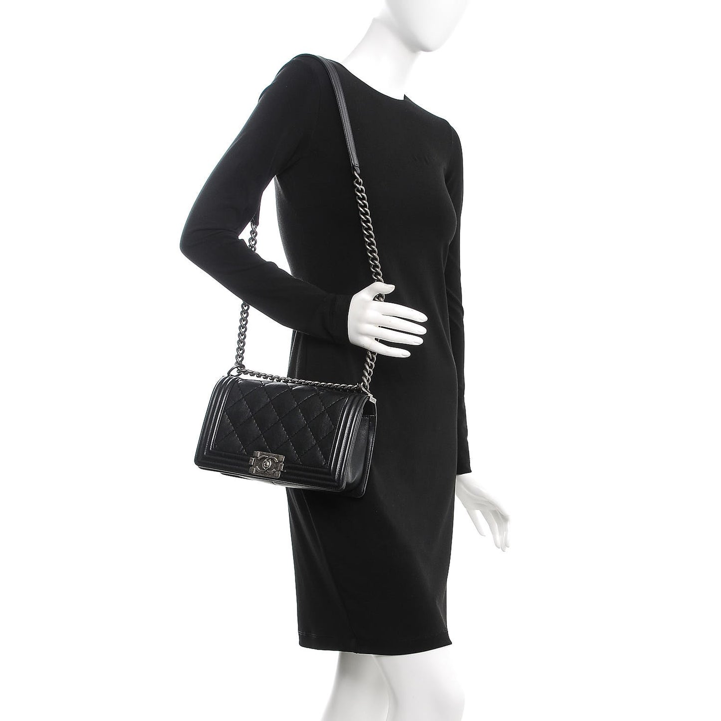 Calfskin Double Stitch Medium Boy Flap Black