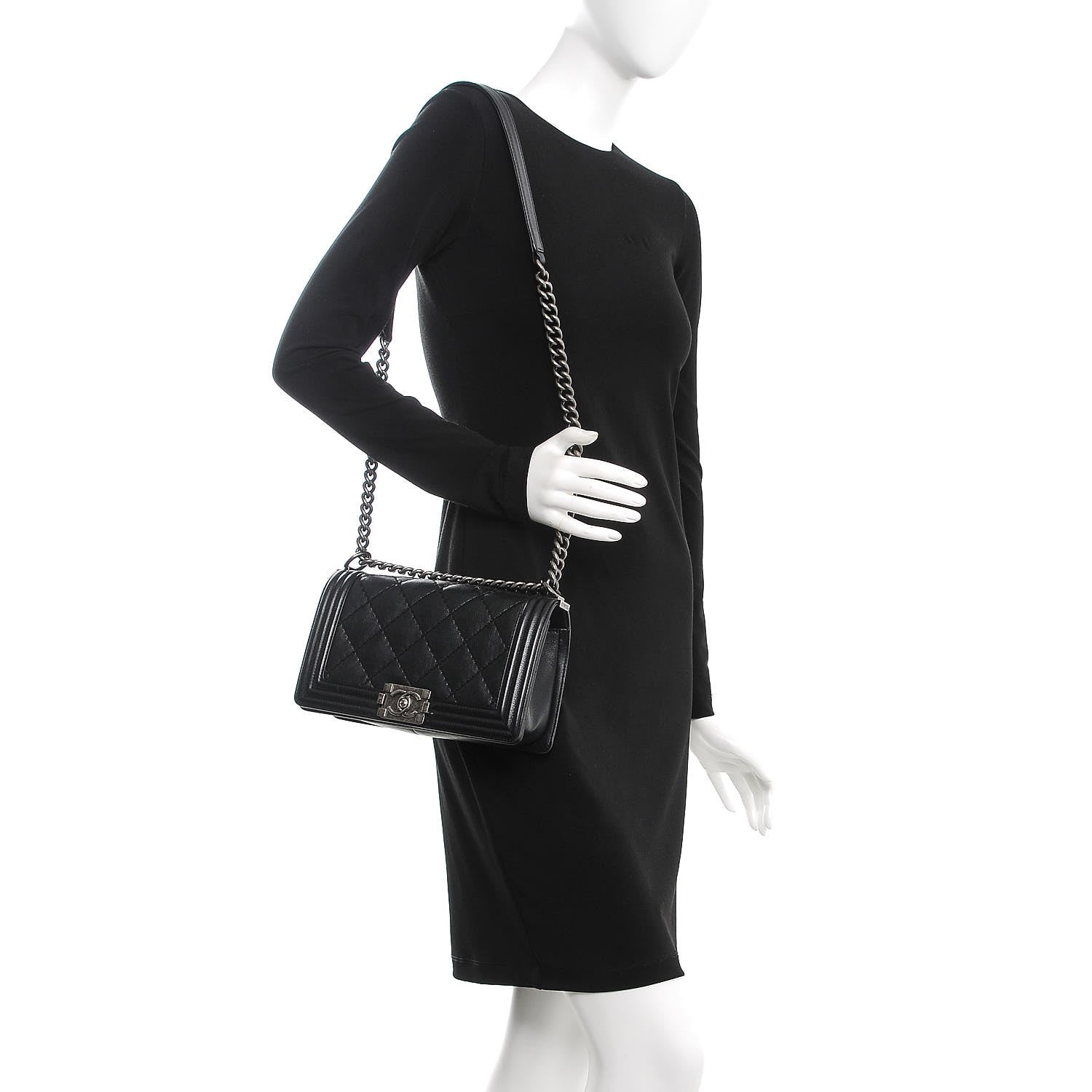 Chanel Calfskin Double Stitch Medium Boy Flap Black 2 of 7