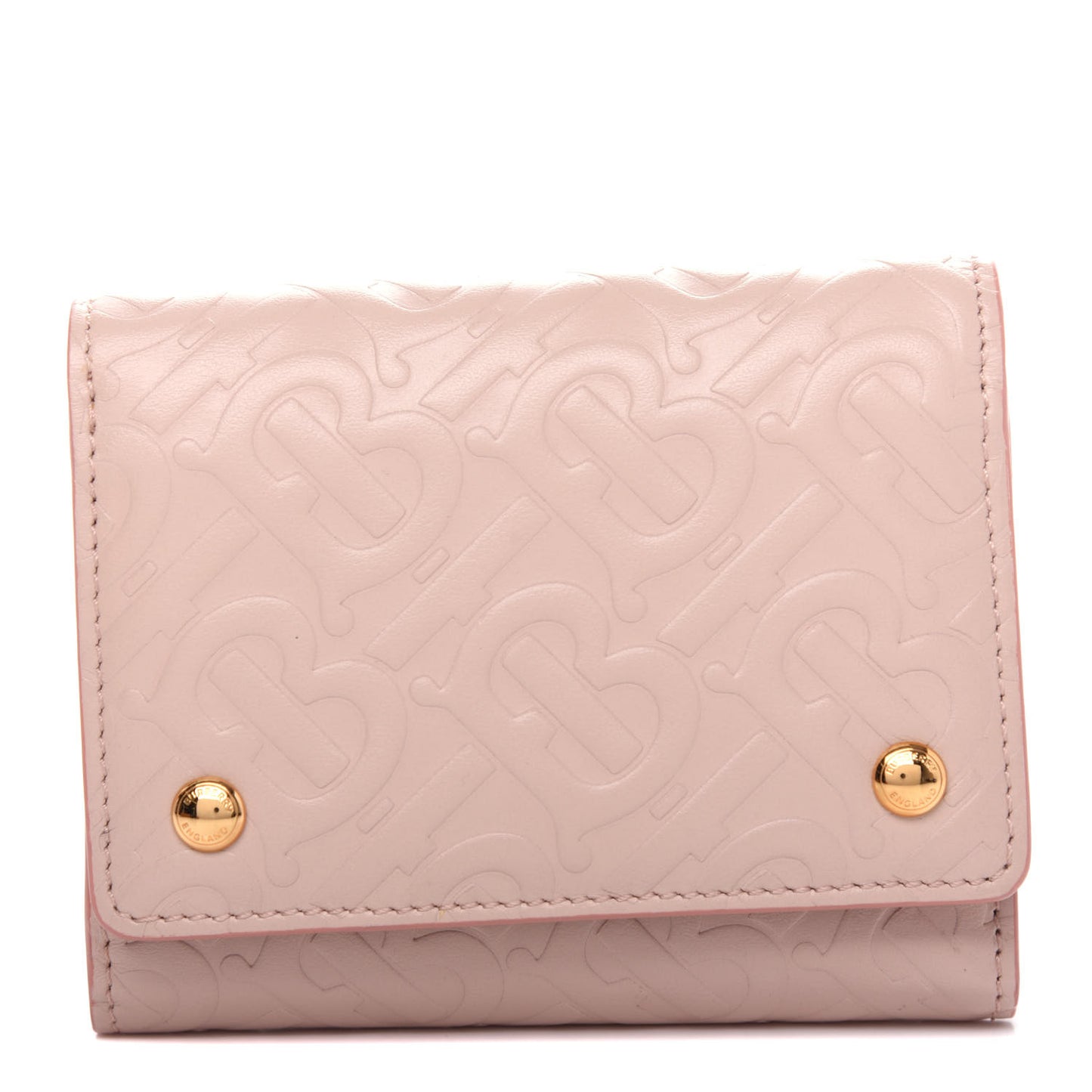 Calfskin Embossed Monogram Tri-Fold Compact Wallet Pink