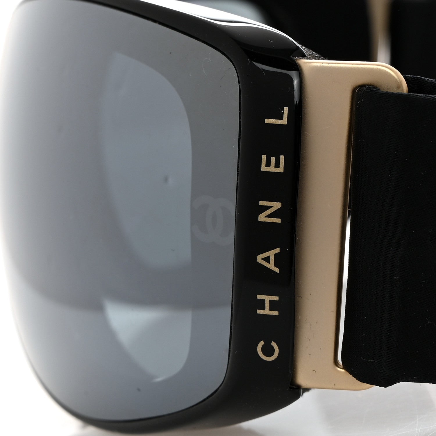 Chanel Crystal Acetate Technical Satin Shield Sunglasses Black 5 of 8