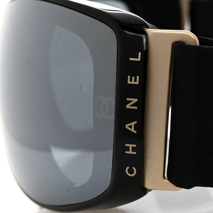 Chanel Crystal Acetate Technical Satin Shield Sunglasses Black 5 of 8