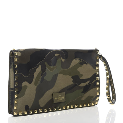 Valentino Garavani Nappa Canvas Camouflage Rockstud Wristlet Clutch Army Green 3 of 8