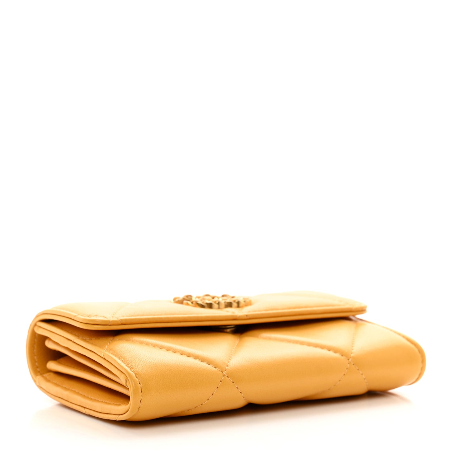 Lambskin Quilted Chanel 19 Flap Card Holder Yellow