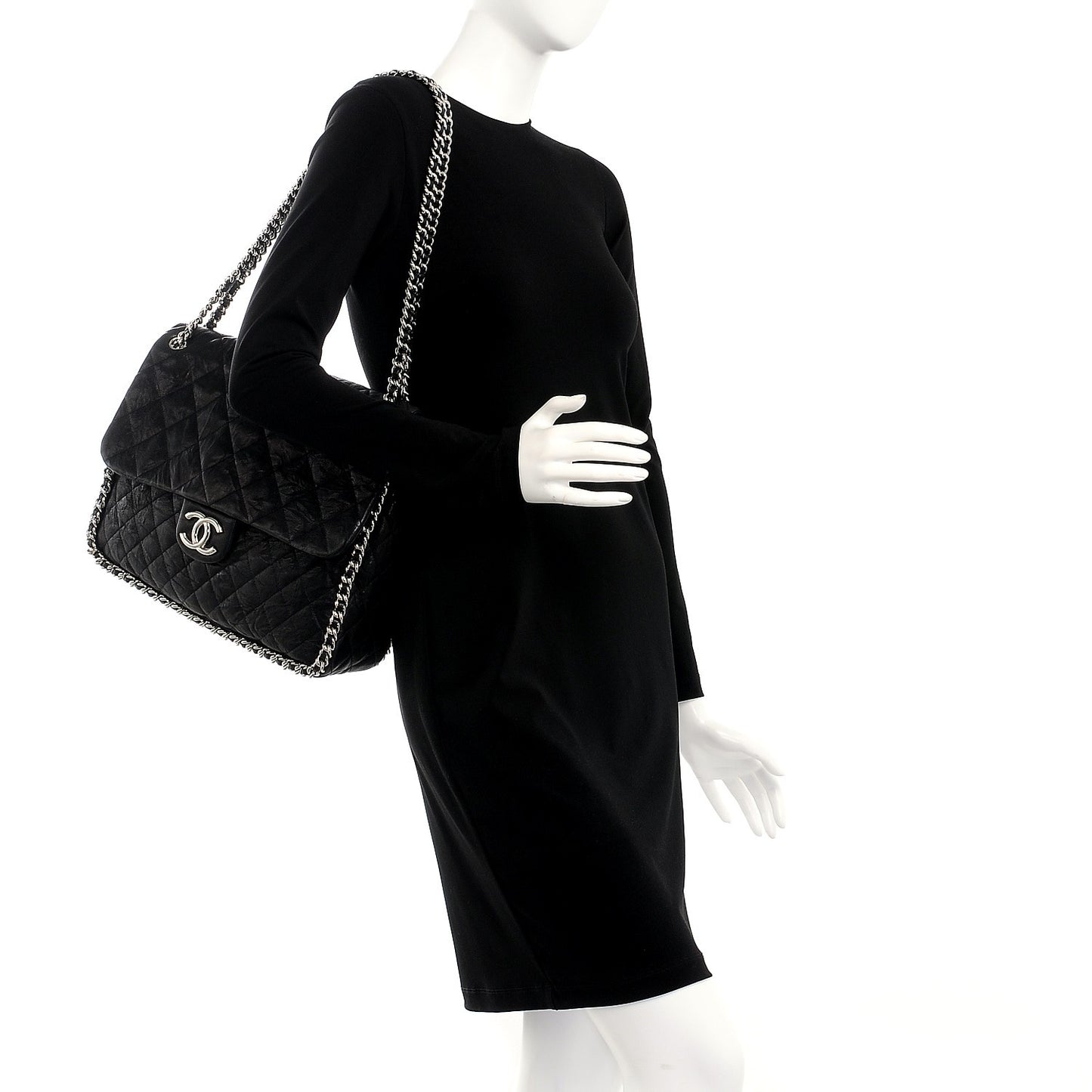 Washed Lambskin Quilted Maxi Chain Around Flap Black