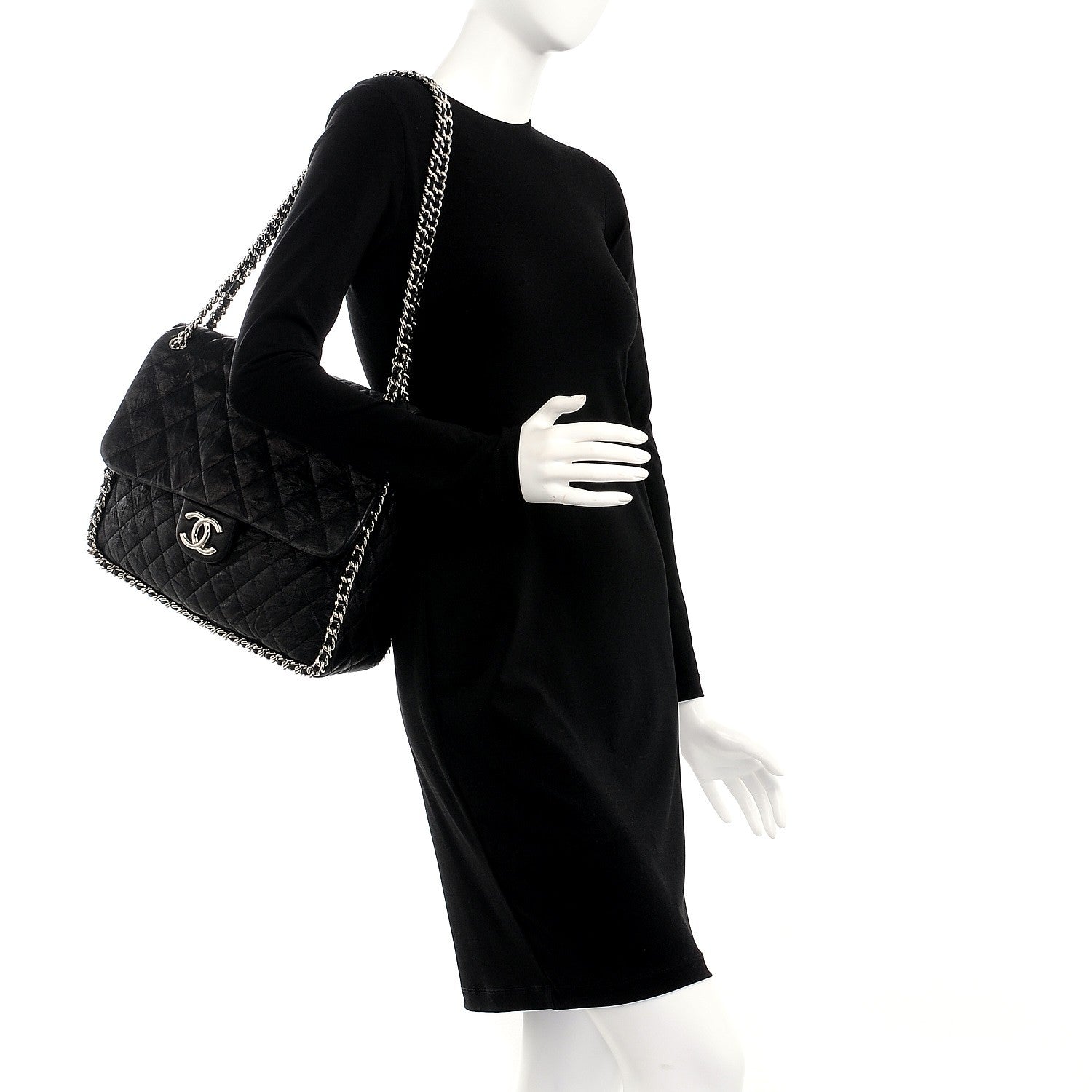 Chanel Washed Lambskin Quilted Maxi Chain Around Flap Black 2 of 8