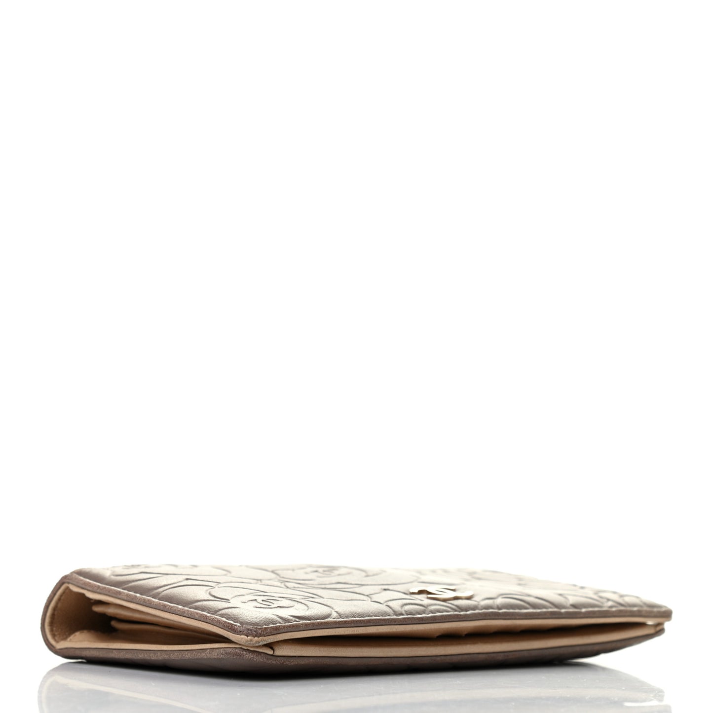 Lambskin Camellia Embossed Yen Wallet Beige