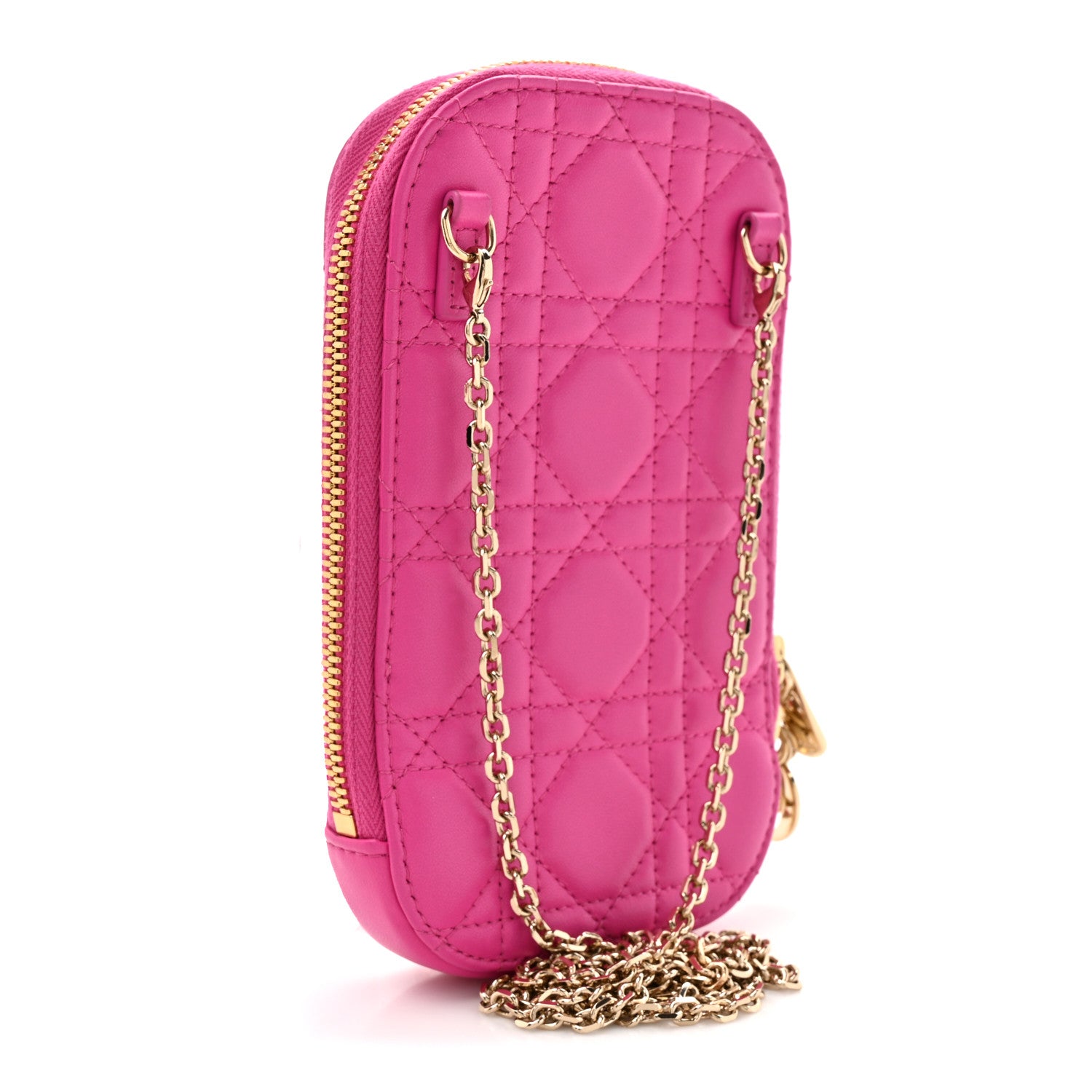 Christian Dior Lambskin Cannage Lady Dior Phone Holder Fuchsia 2 of 8