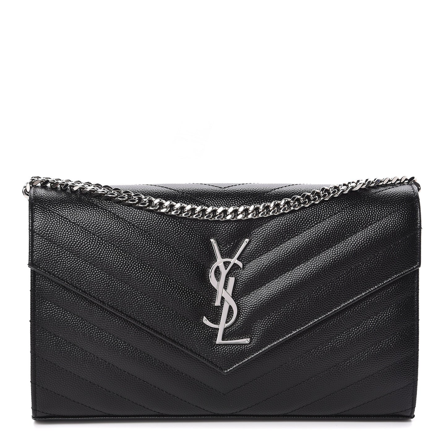 Grain De Poudre Matelasse Chevron Monogram Chain Wallet Black