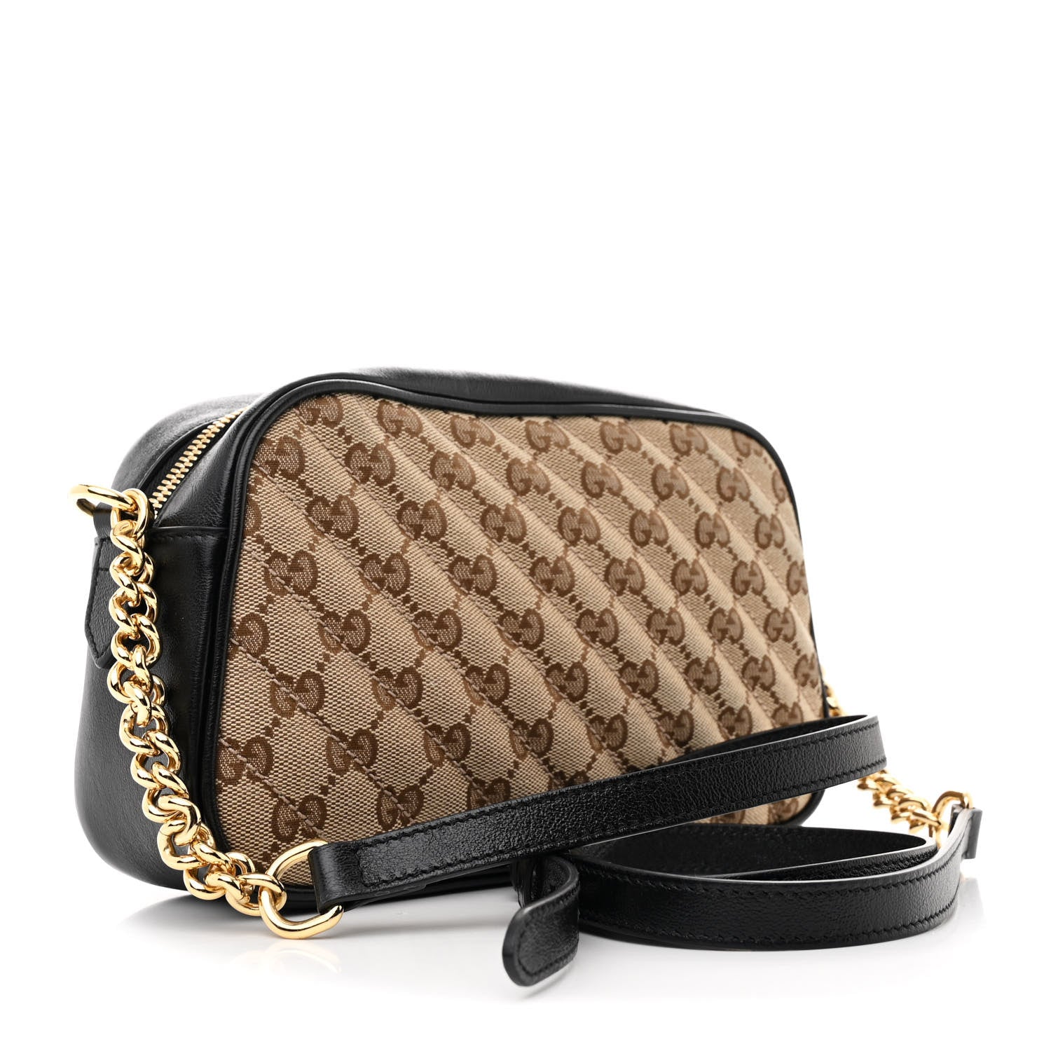 Gucci Monogram Matelasse Diagonal Small GG Marmont Chain Shoulder Bag Beige Black 3 of 10