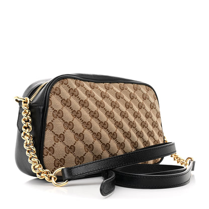 Gucci Monogram Matelasse Diagonal Small GG Marmont Chain Shoulder Bag Beige Black 3 of 10