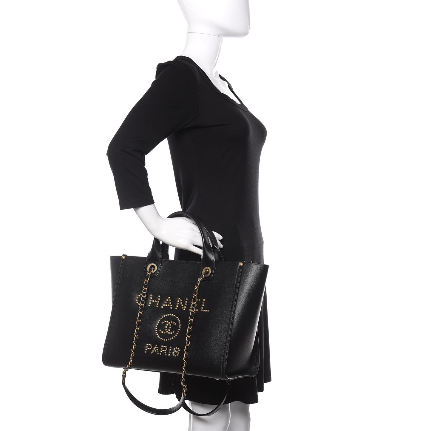 Caviar Small Studded Deauville Tote Black