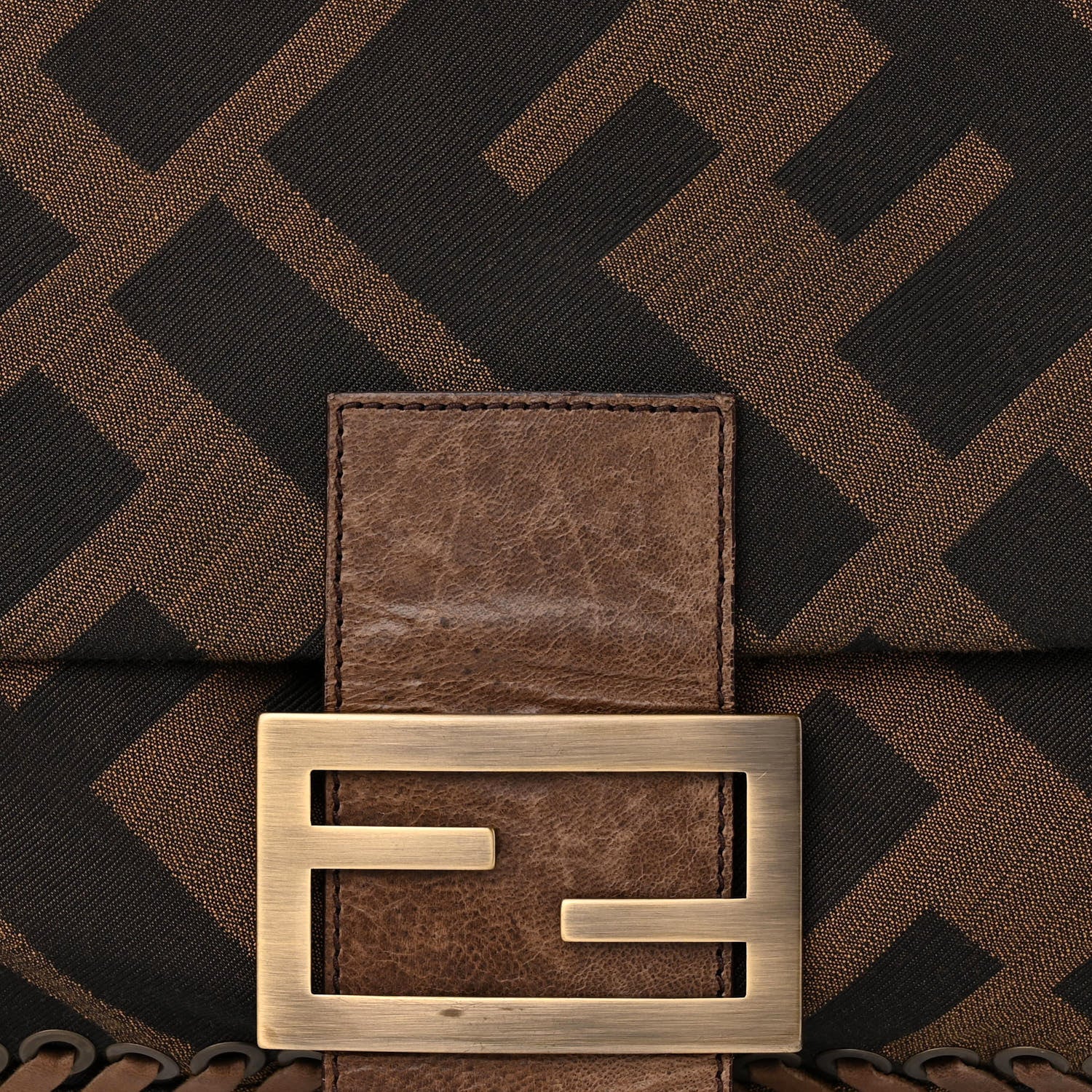 Fendi Fabric FF Diagonal Whipstich Large Convertible Baguette Tobacco 8 of 10