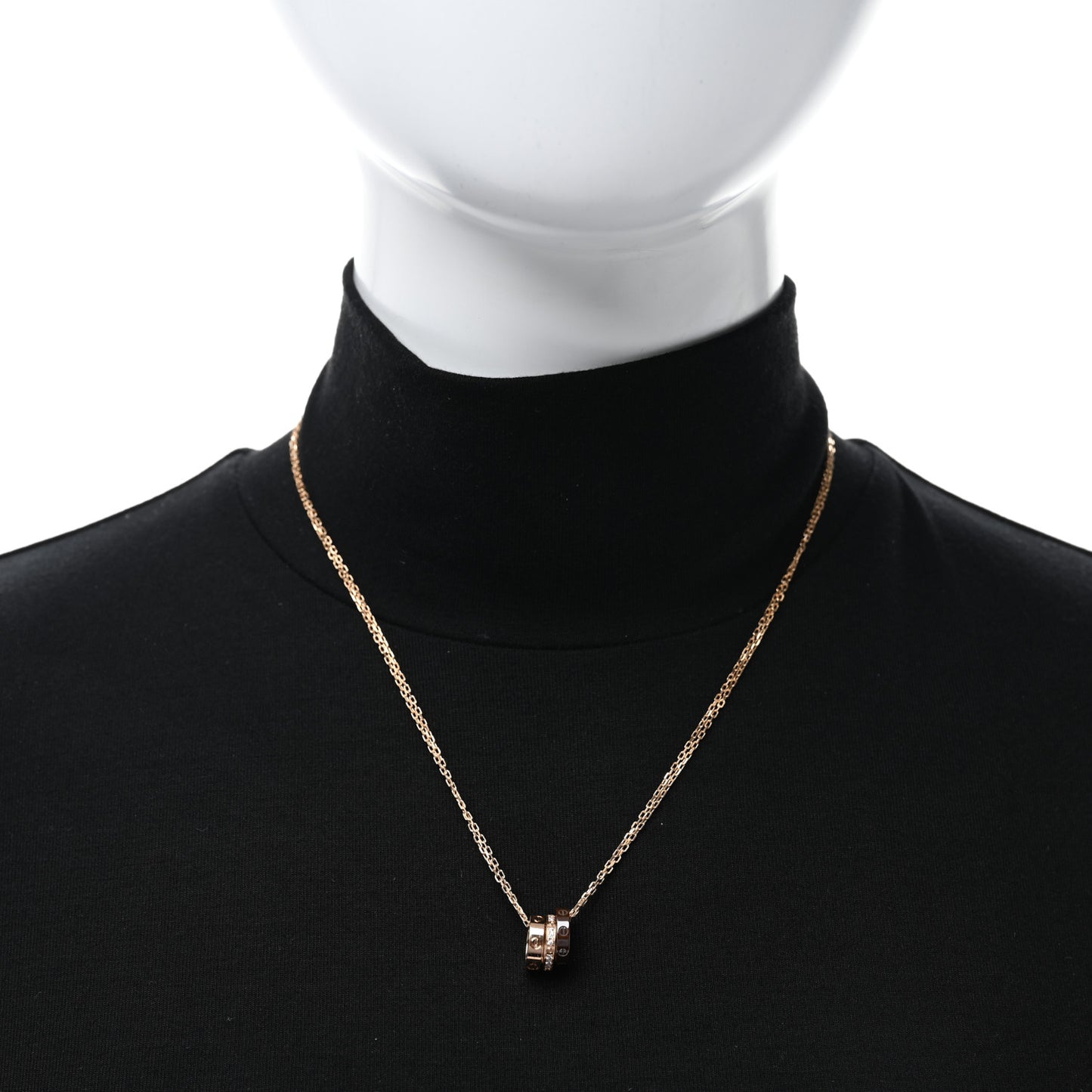 18K Pink Gold Ceramic Diamond Three Ring LOVE Pendant Necklace