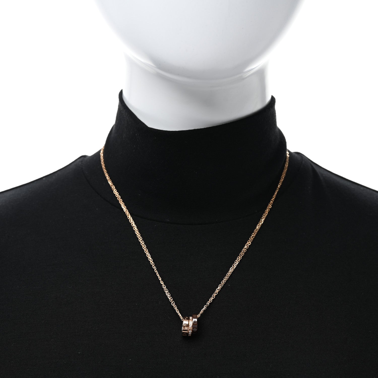 Cartier 18K Pink Gold Ceramic Diamond Three Ring LOVE Pendant Necklace 3 of 4