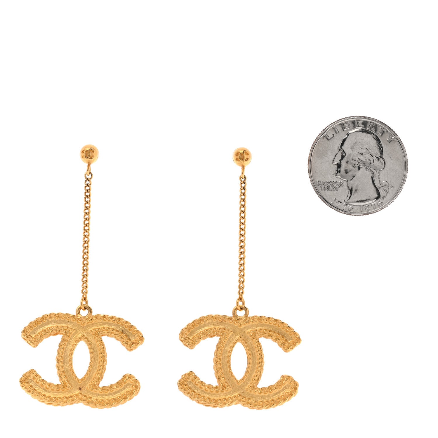 Chanel CC Drop Earrings Matte Gold 2 of 4