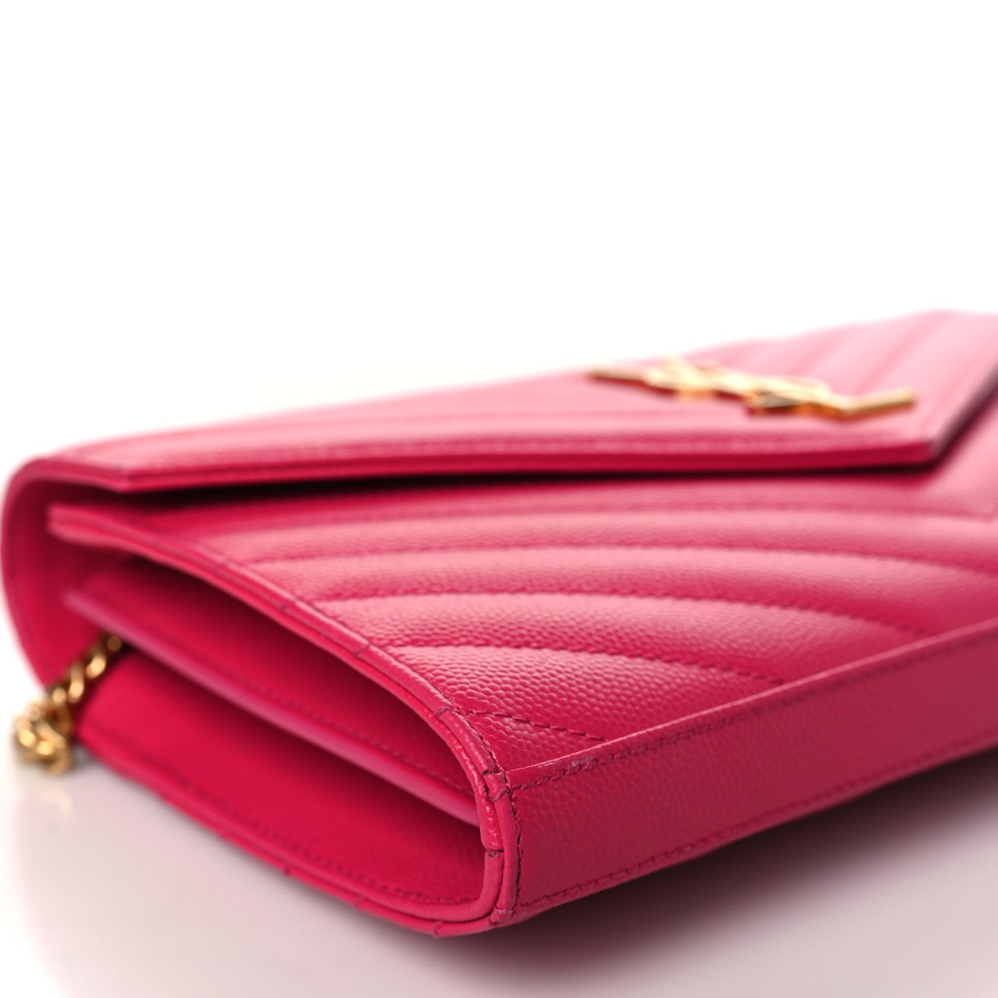 Grain De Poudre Matelasse Chevron Monogram Chain Wallet Lipstick Fuchsia