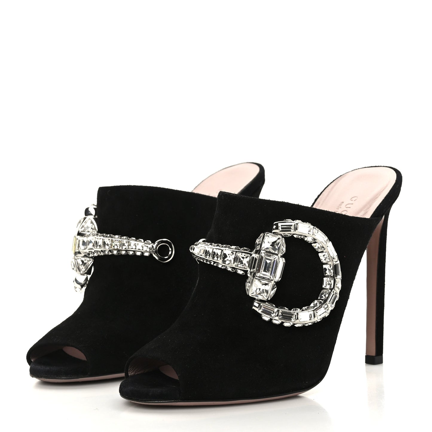Suede Crystal Maxine Horsebit High Heel Slides 40 Black
