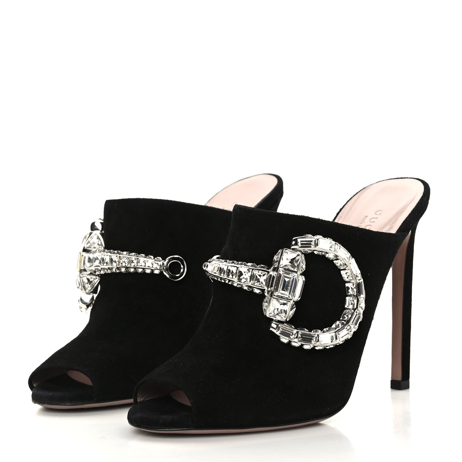 Gucci Suede Crystal Maxine Horsebit High Heel Slides 40 Black 3 of 8