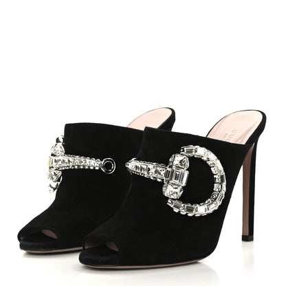 Gucci Suede Crystal Maxine Horsebit High Heel Slides 40 Black 3 of 8