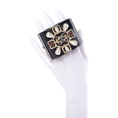 Chanel Resin Pearl Enamel CC Cabochon Cuff Black Multicolor 2 of 6