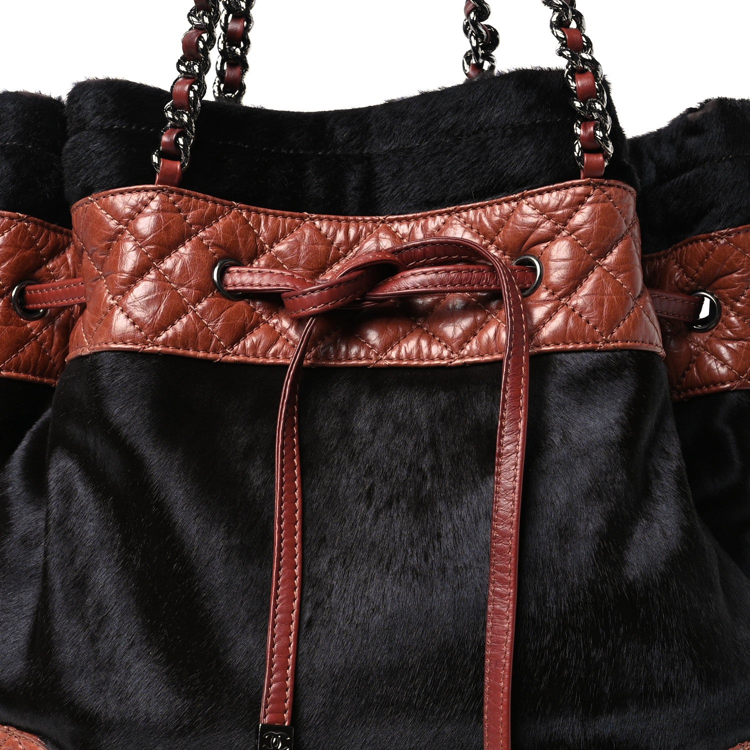 Chanel Aged Calfskin Pony Hair Quilted Miss Pony Drawstring Tote Brown 8 of 13