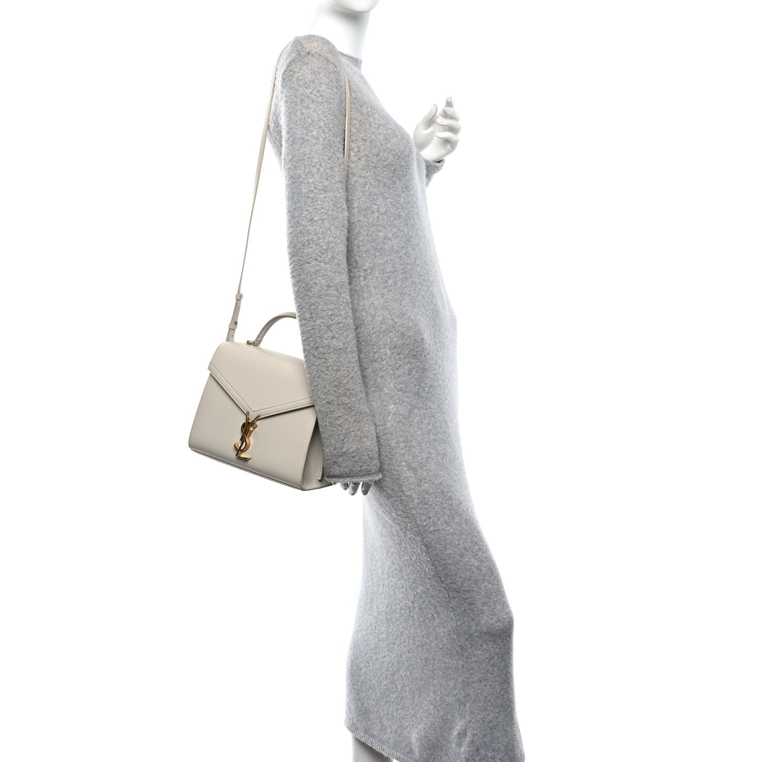Saint Laurent Grain de Poudre Medium Classic Monogram Cassandra Top Handle Crema Soft Rouge Legion 2 of 11