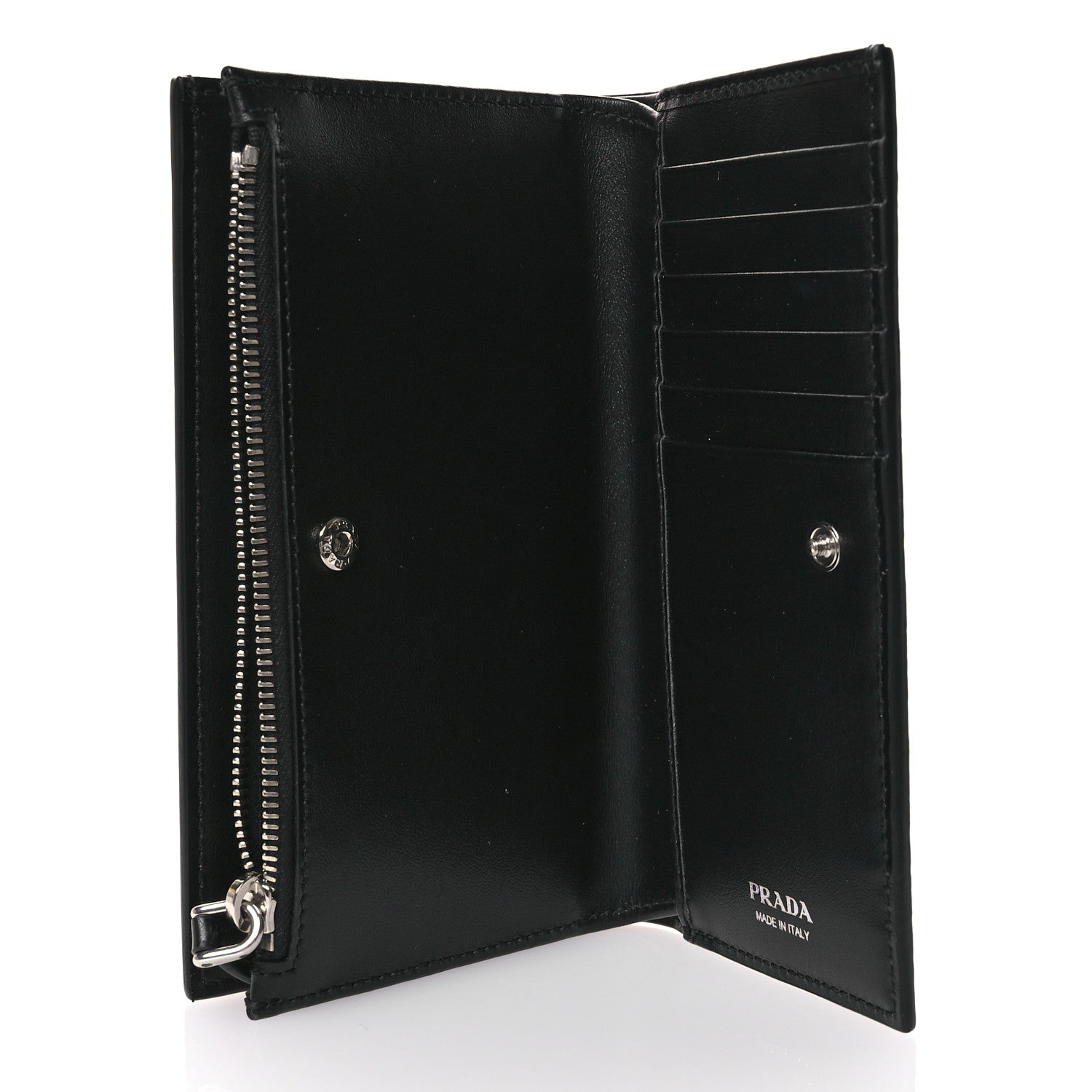 Prada Vitello Daino Triangle Continental Zip Wallet  Black 6 of 8