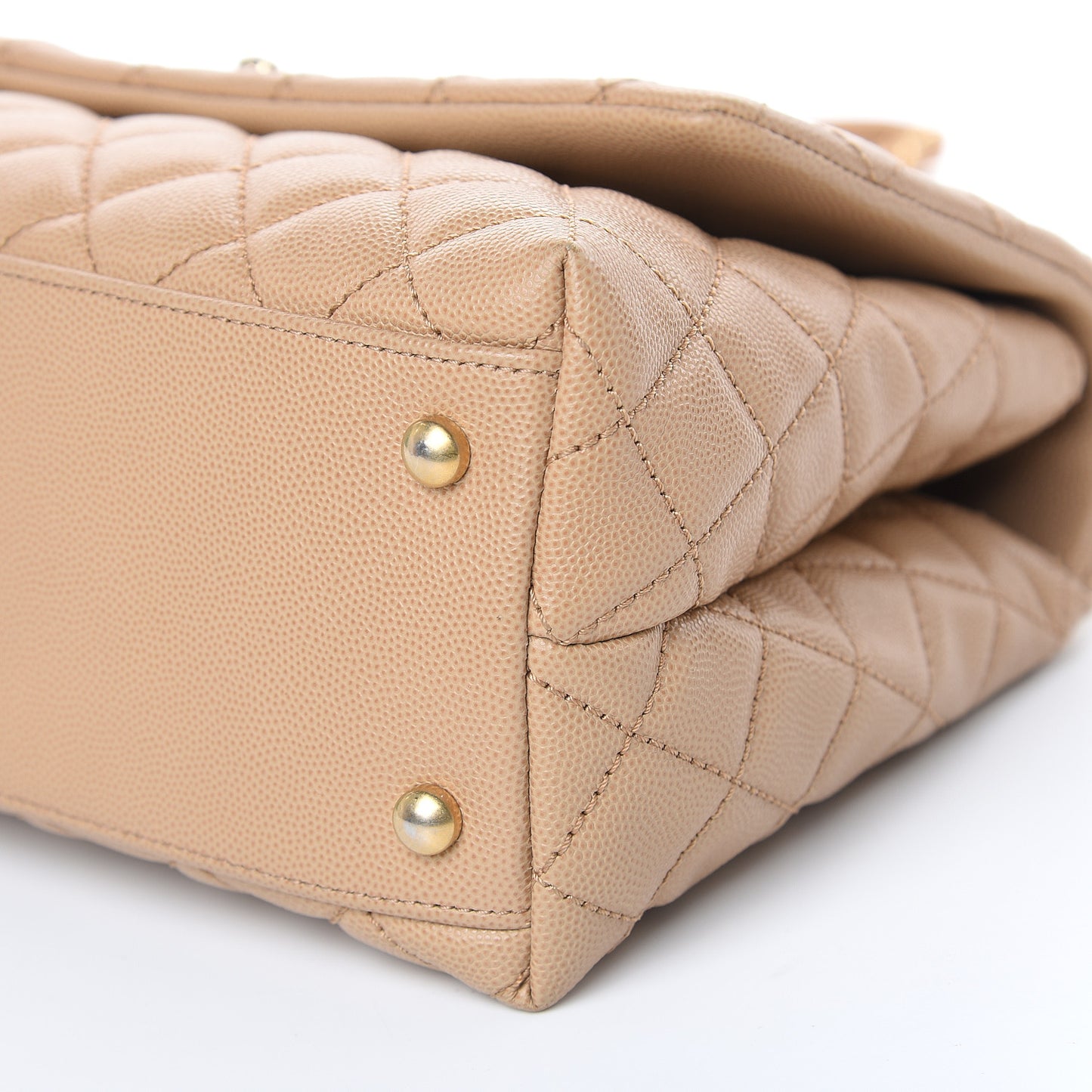 Caviar Quilted Small Coco Handle Flap Beige