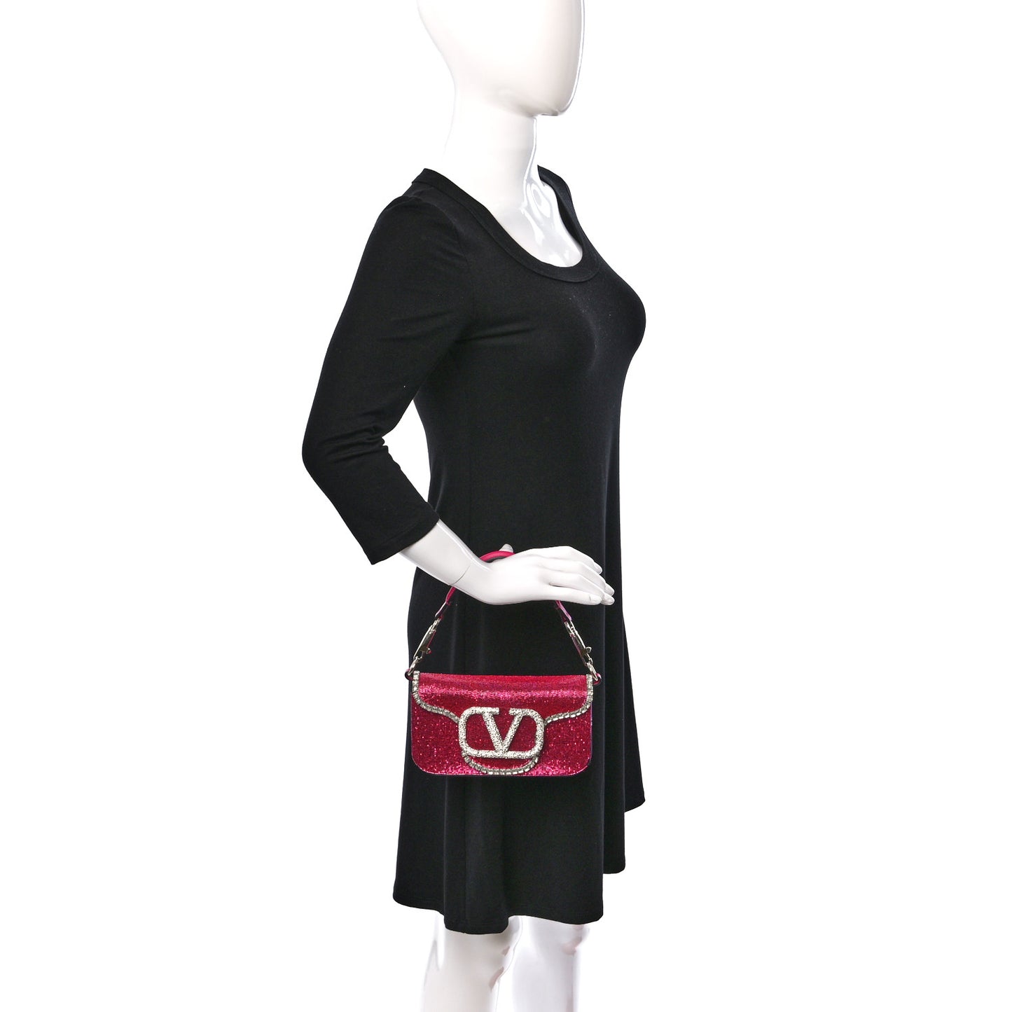 Swarovski Crystal Embroidered Vlogo Small Loco Shoulder Bag Crystal Magenta Silver