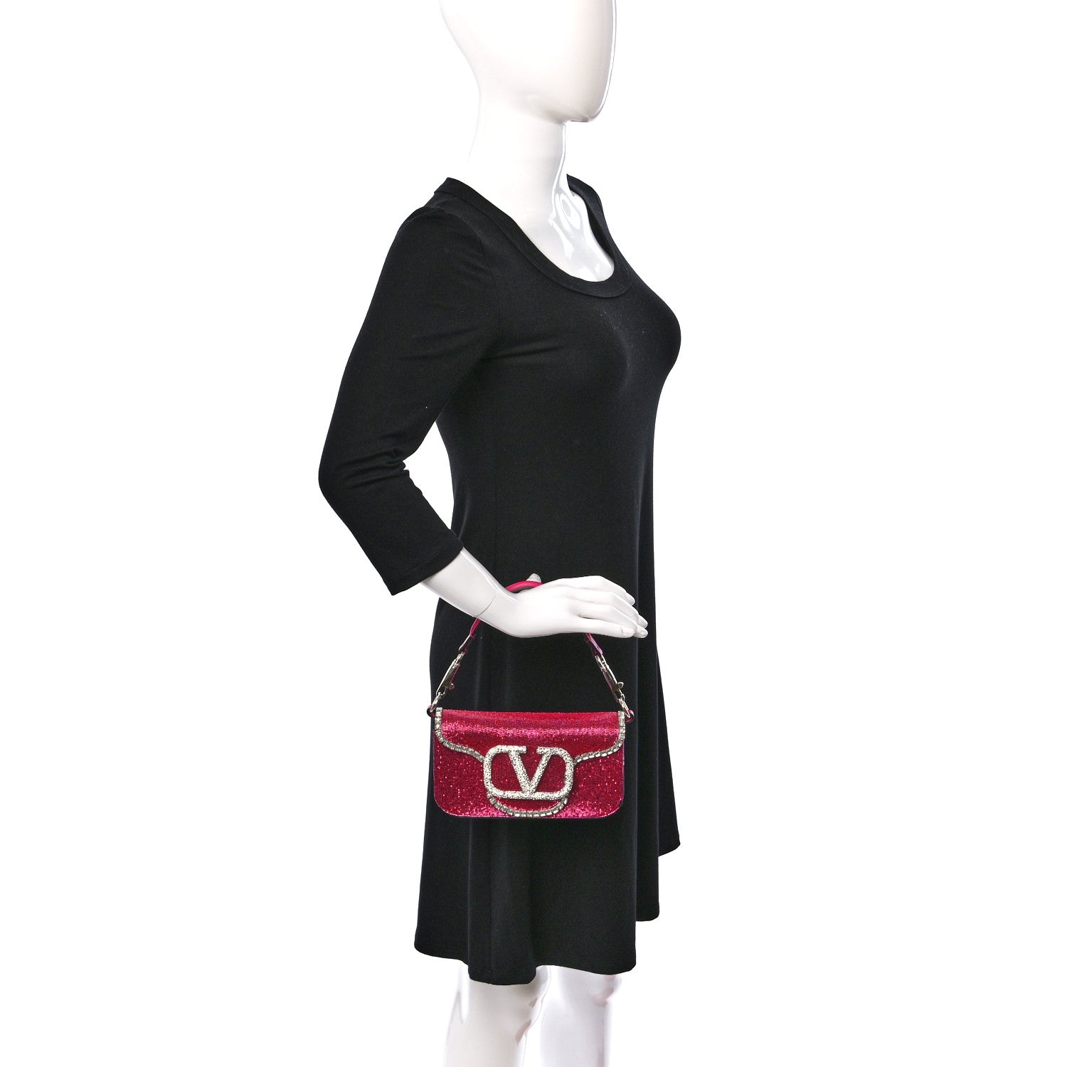 Valentino Garavani Swarovski Crystal Embroidered Vlogo Small Loco Shoulder Bag Crystal Magenta Silver 2 of 11