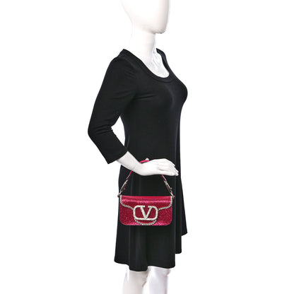 Valentino Garavani Swarovski Crystal Embroidered Vlogo Small Loco Shoulder Bag Crystal Magenta Silver 2 of 11