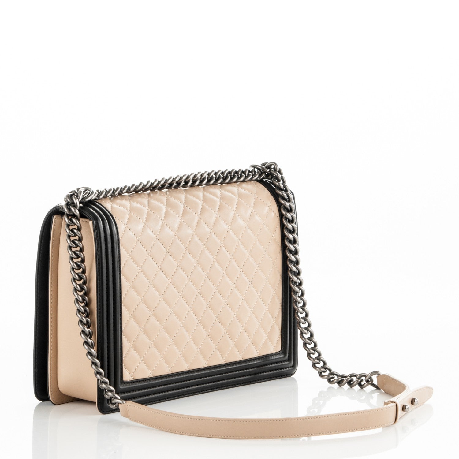 Chanel Lambskin Quilted Large Boy Flap Beige Black 4 of 11