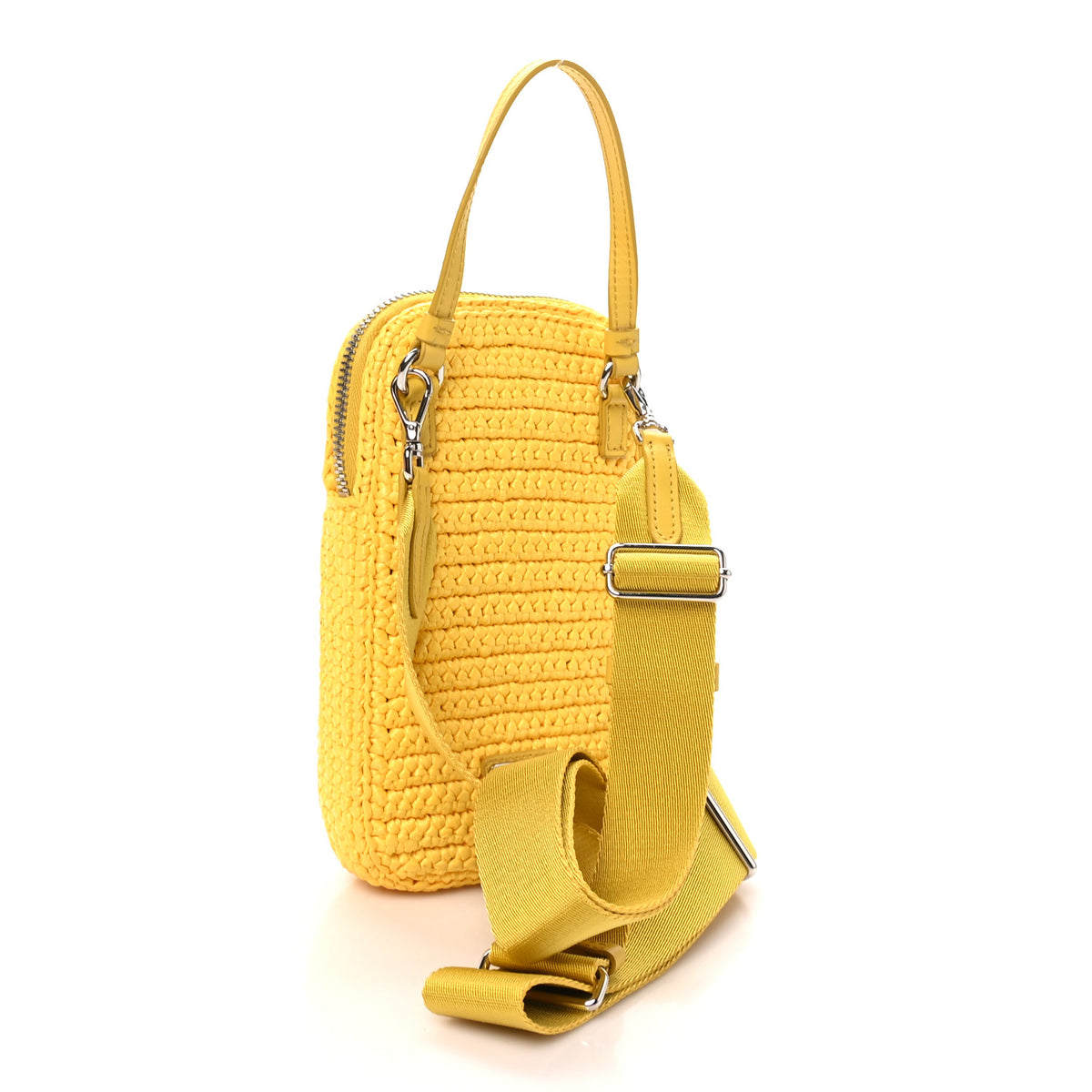 Prada Yarn Raffia Effect Crochet Mini Crossbody Bag Giallo 3 of 10