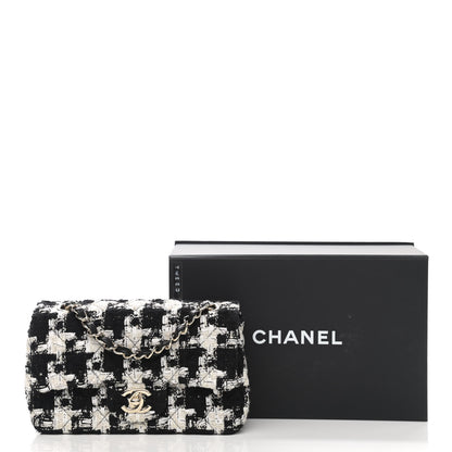 Chanel Tweed Quilted Mini Rectangular Flap Black Ecru White 12 of 12