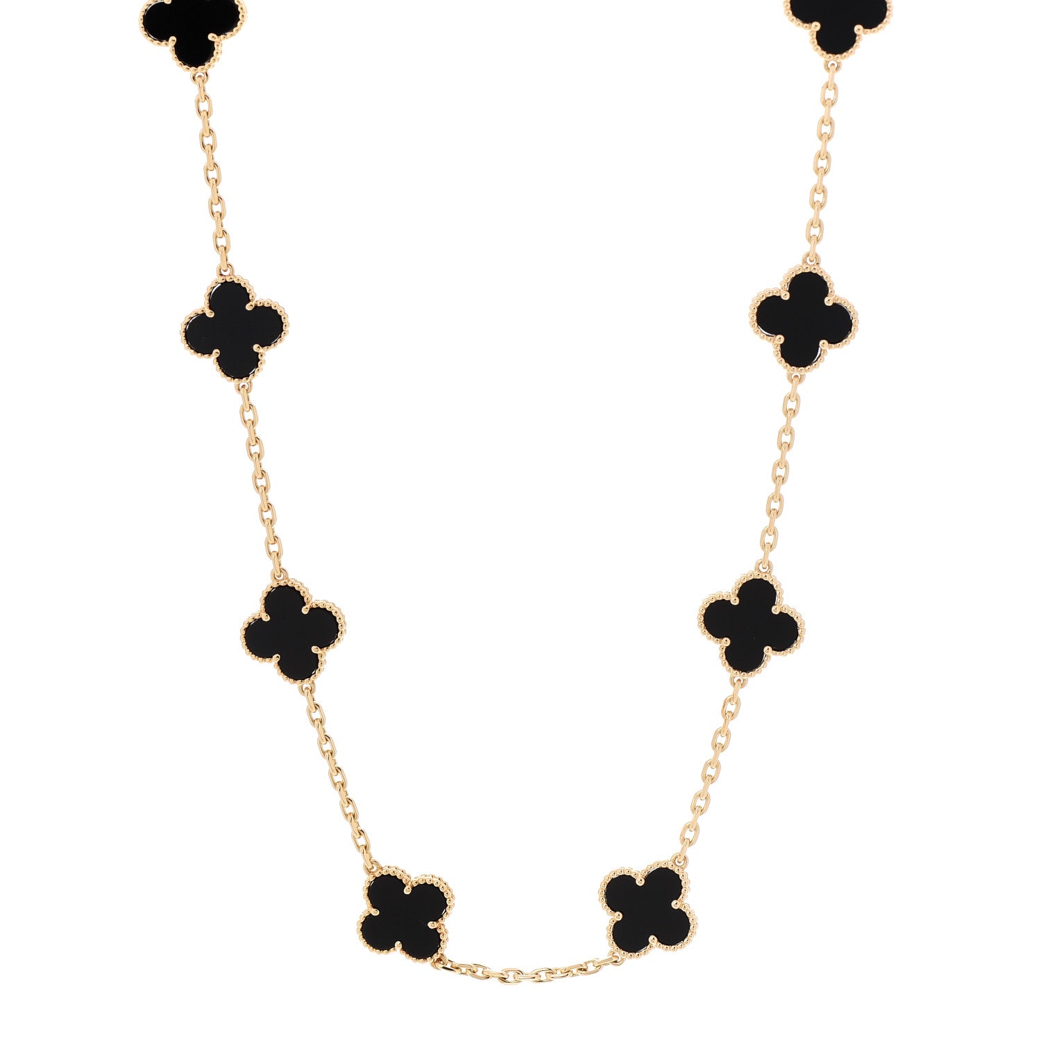 Van Cleef & Arpels 18K Yellow Gold Black Onyx 10 Motifs Vintage Alhambra Necklace 1 of 5