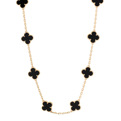 Van Cleef & Arpels 18K Yellow Gold Black Onyx 10 Motifs Vintage Alhambra Necklace 1 of 5