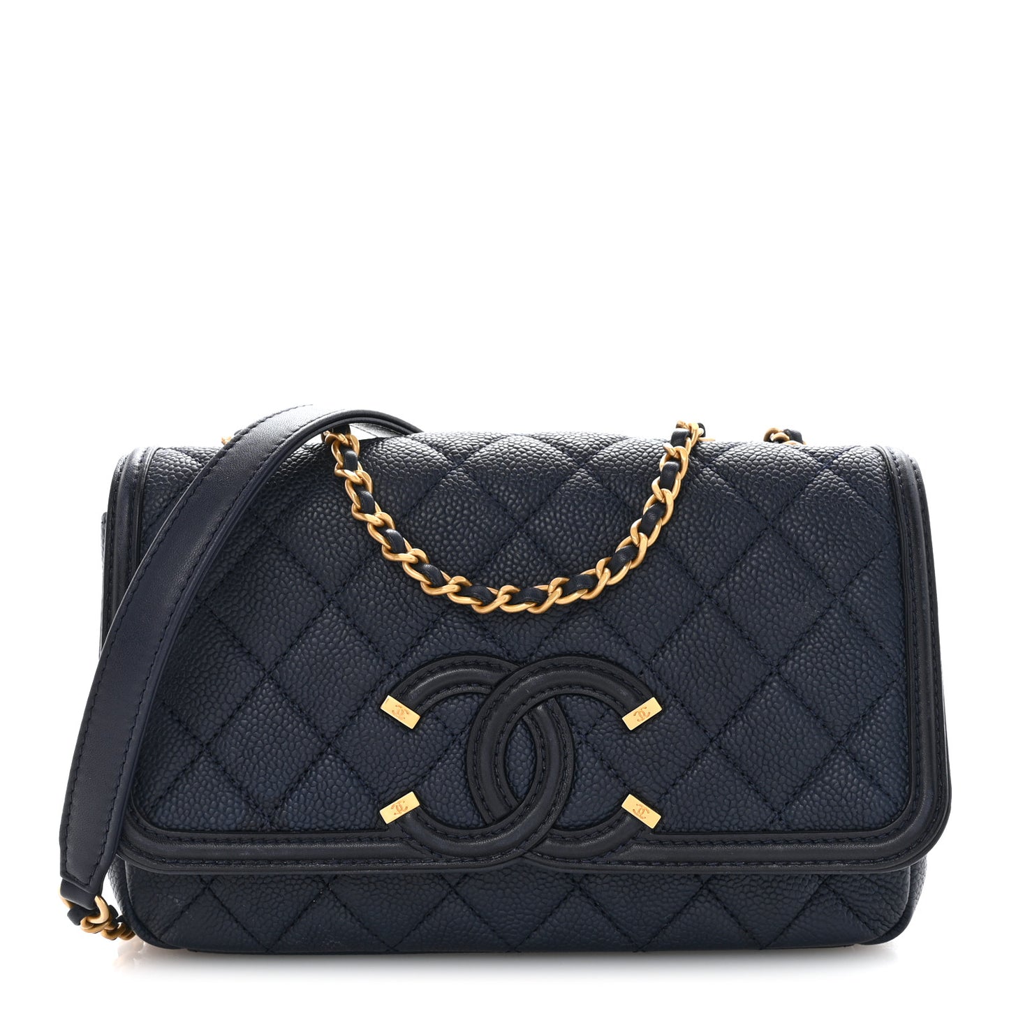 Caviar Quilted Small CC Filigree Flap Navy