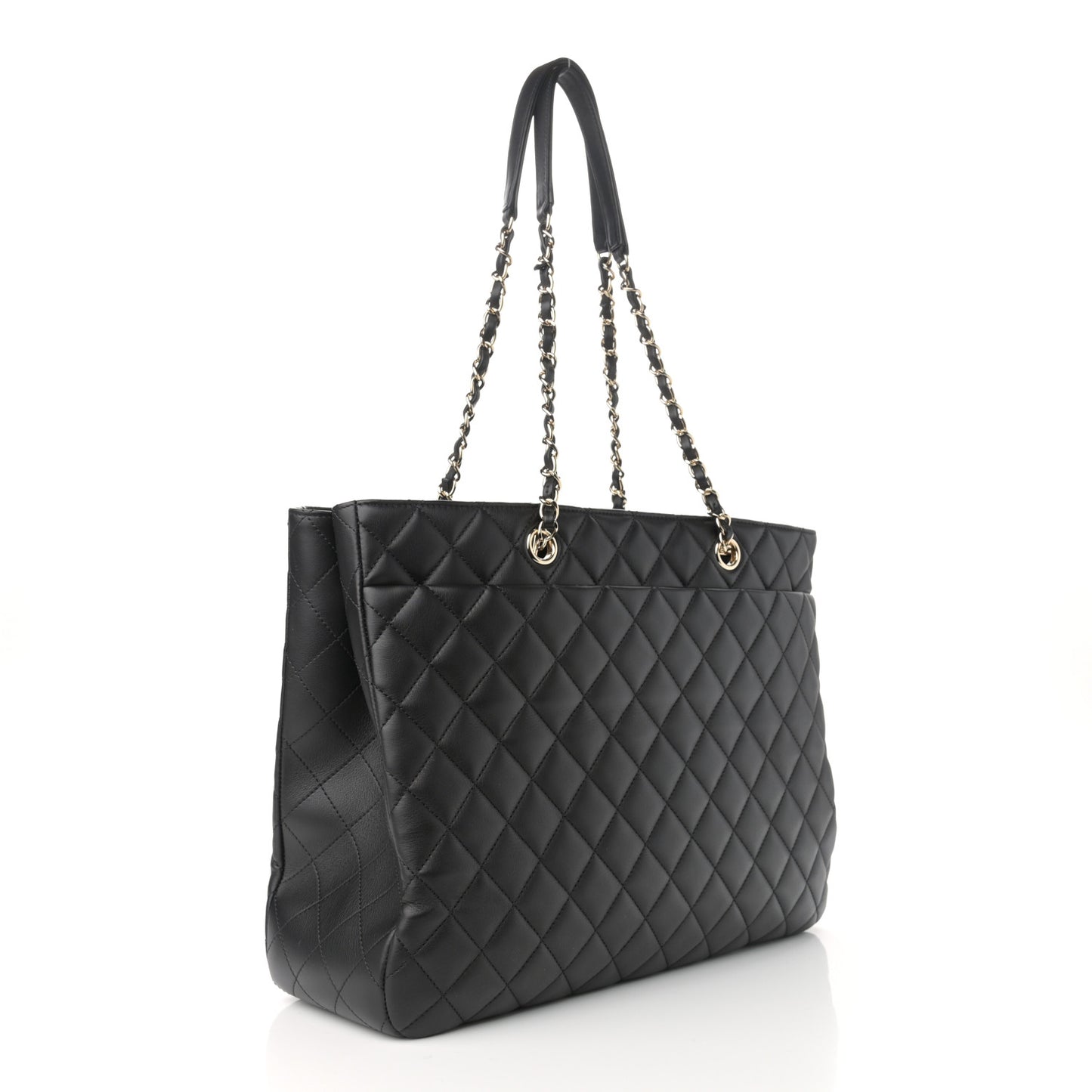 Lambskin Quilted Large Classic Shopping Tote Black