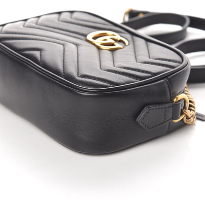 Gucci Calfskin Matelasse Mini GG Marmont Chain Shoulder Bag Black 9 of 10