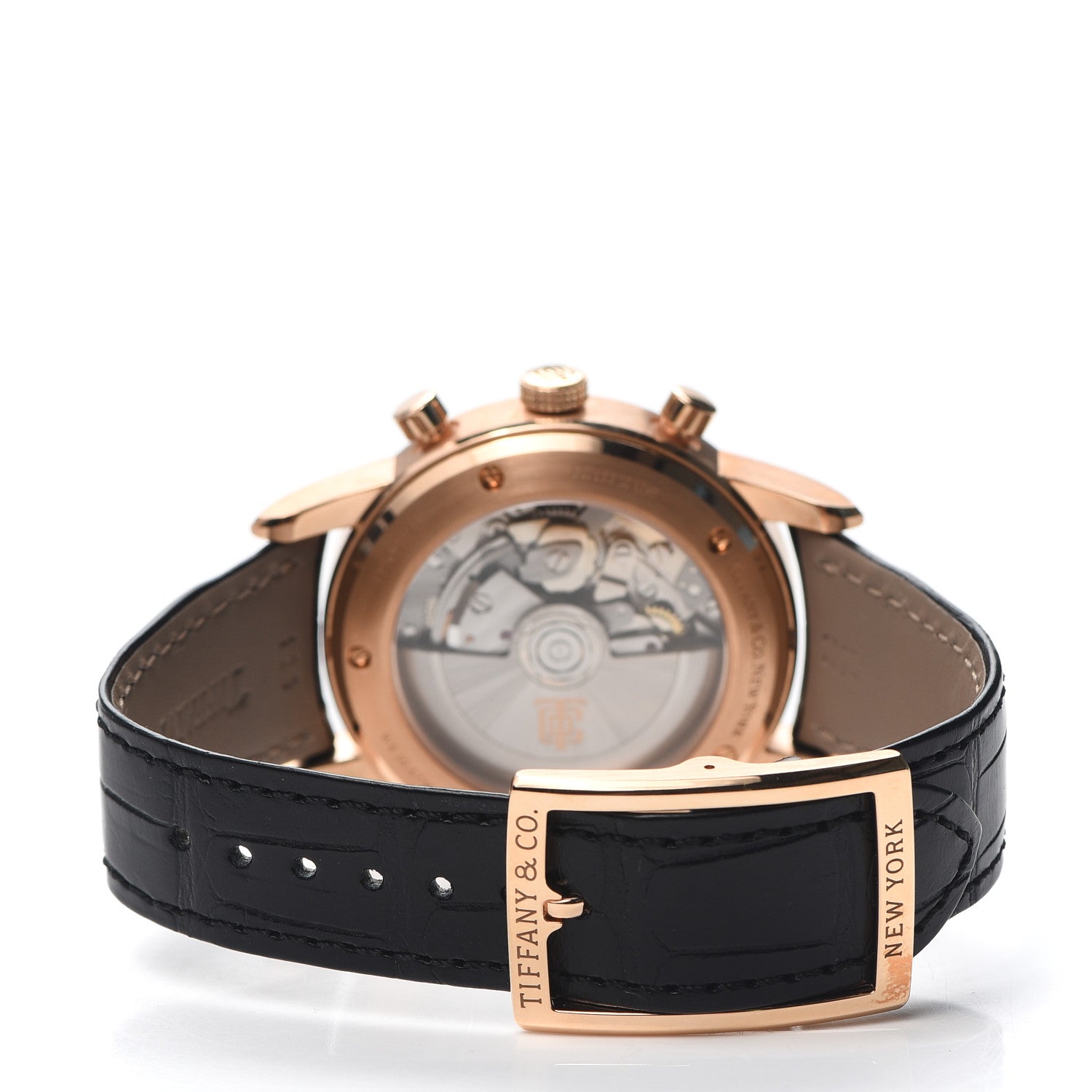 Tiffany 18K Rose Gold Alligator 42mm CT60 Chronograph Automatic Watch 3 of 5