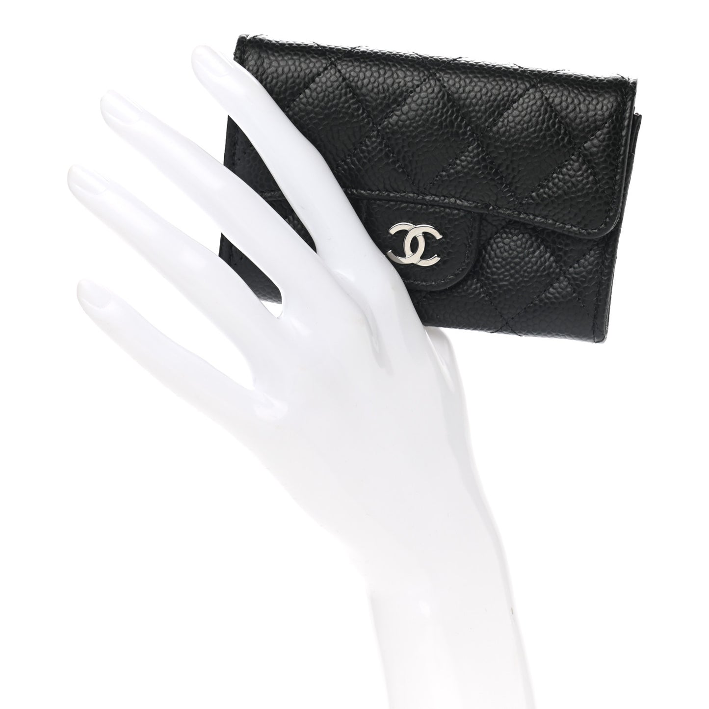 Caviar Quilted Flap Card Holder Wallet Black