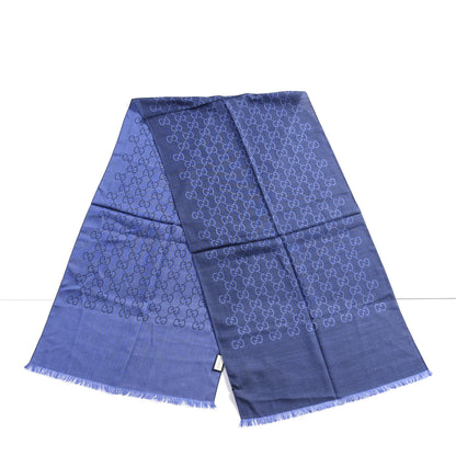 Gucci Wool Silk GG Monogram GGNat Scarf Blue 2 of 4