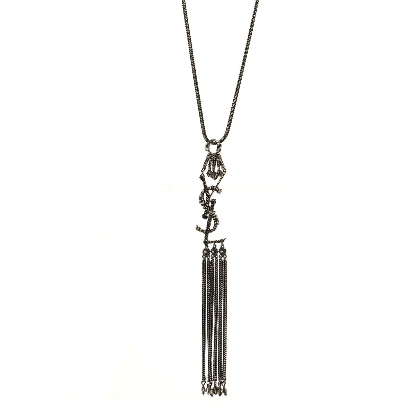 Metal Monogram Long Necklace Oxidized Silver