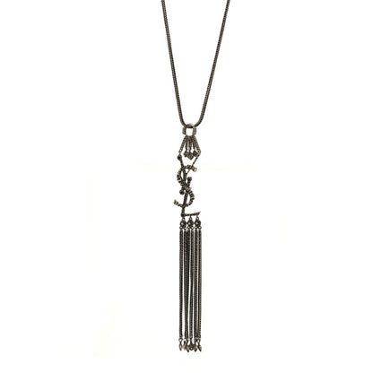 Saint Laurent Metal Monogram Long Necklace Oxidized Silver 1 of 5