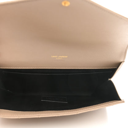 Saint Laurent Grain De Poudre Textured Mixed Matelasse Triquilt Monogram Clutch Dark Beige 5 of 9
