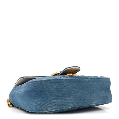 Gucci Denim Matelasse Mini Pearly GG Marmont Shoulder Bag Blue 14 of 31
