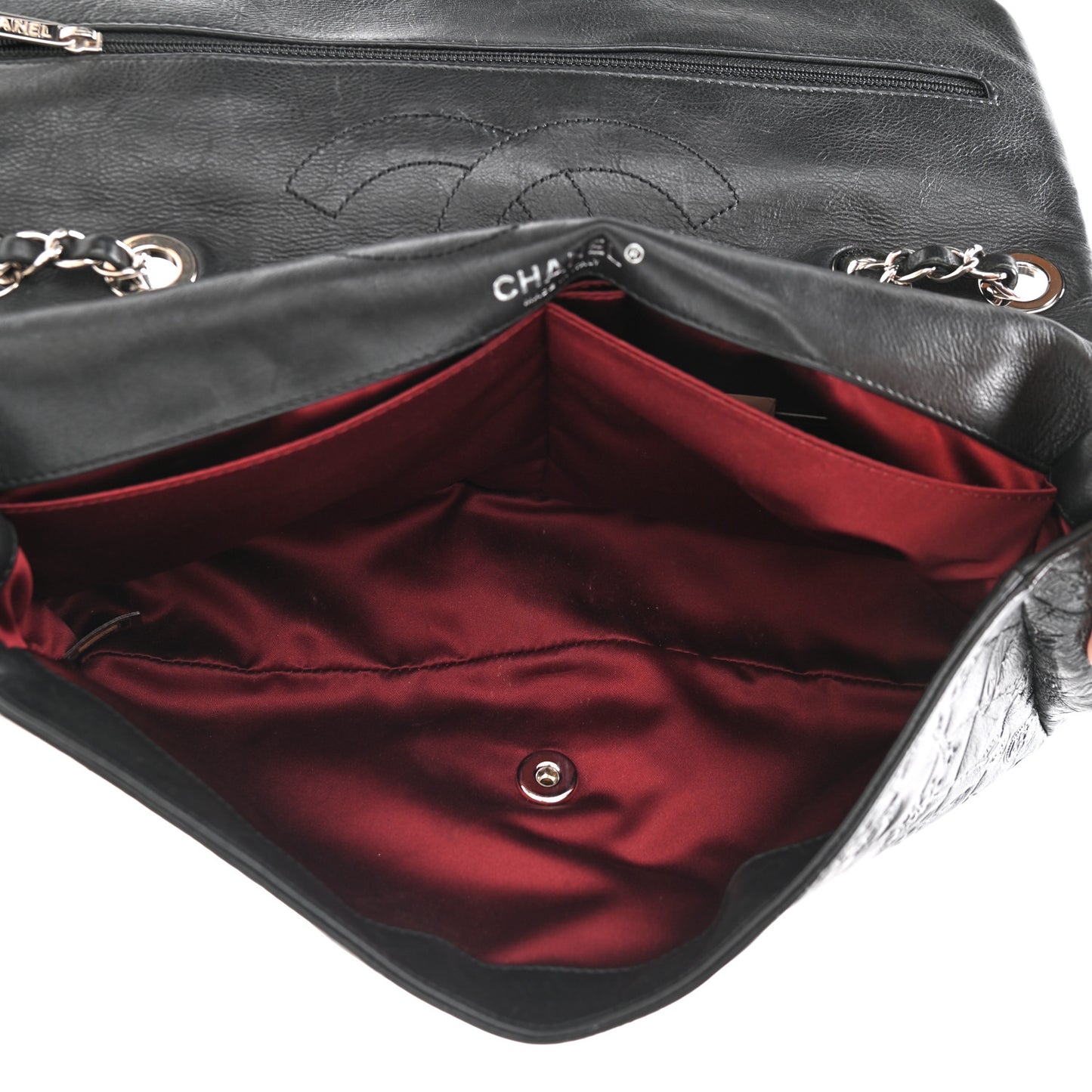 Calfskin Embossed Large Lucky Symbols Flap Black
