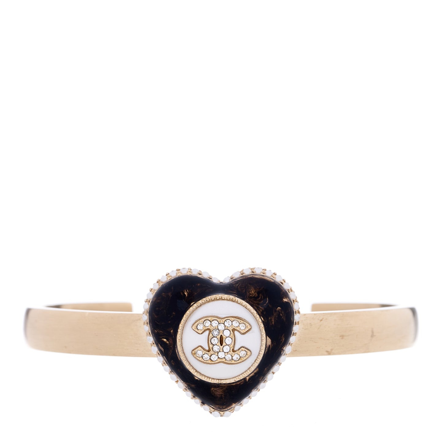 Resin Crystal Pearl Heart CC Cuff S Gold Black